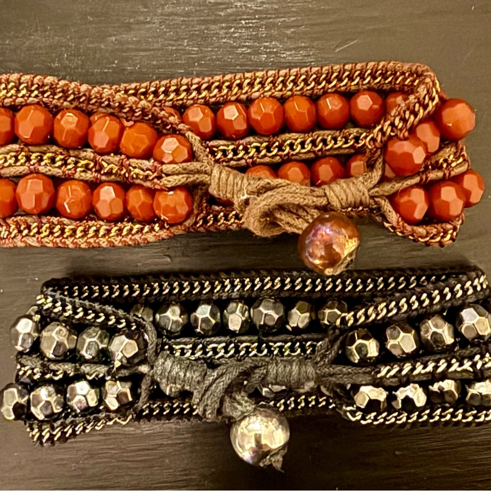 Stylish Beaded Bracelets Set - Black and Red